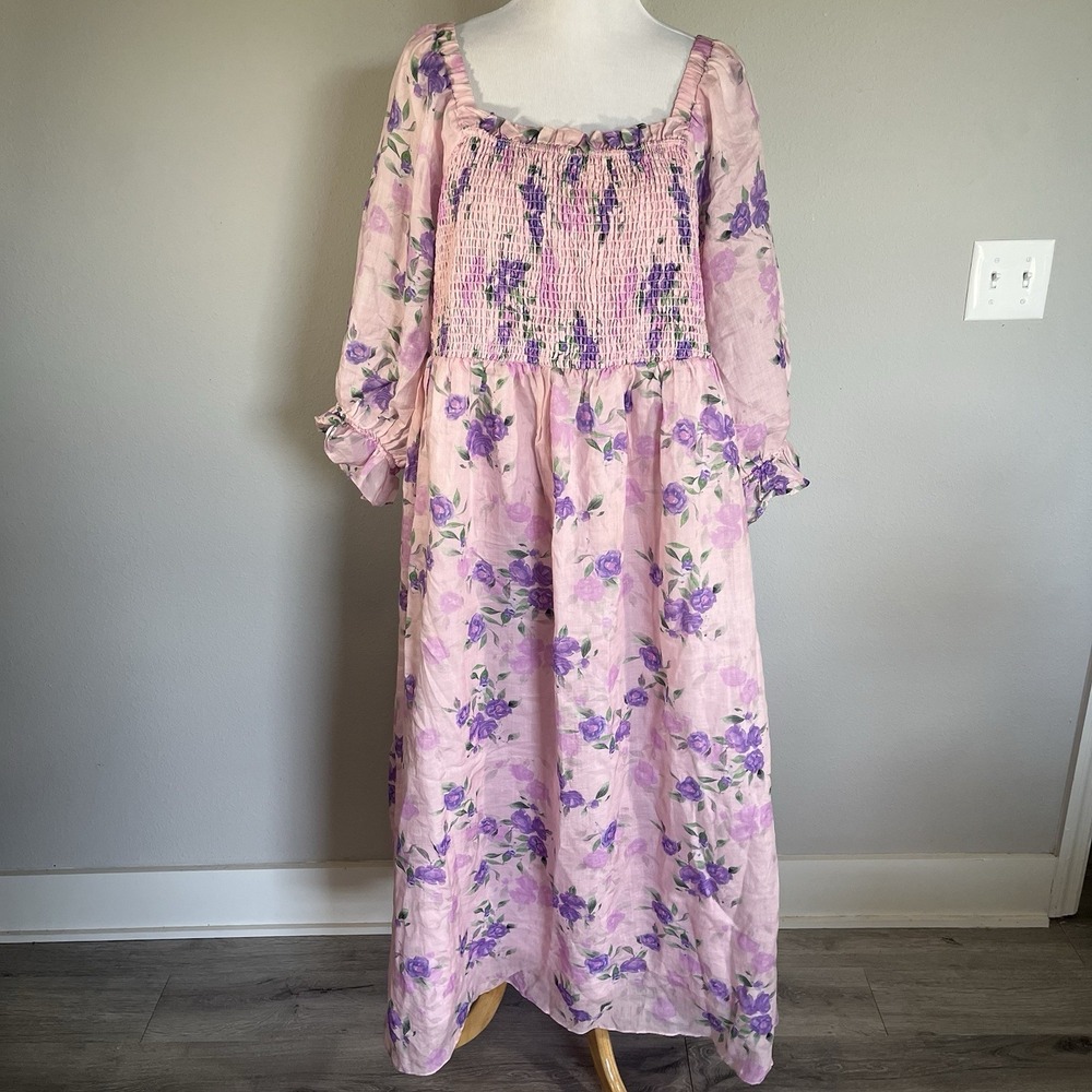 Pink Floral Ruffle Smocked Bridesmaid Date Wedding Guest Maxi Dress Plus Size 2X